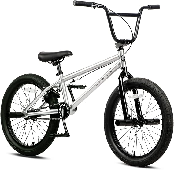 AVASTA 20 Inch Kids Bike Freestyle BMX Bicycles for 6 7 8 9 10 11 12 13 14 Years Old Boys and Beginner Riders, Come with 4 Pegs,Silver