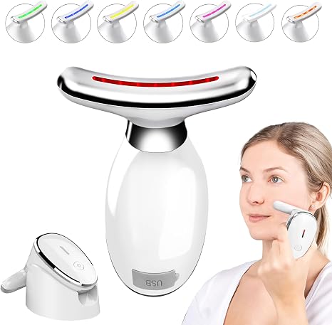 Face Massager Against Wrinkles 7 Colours LED Light EMS Face Beauty Device Face Massager with 3 Modes for Face Massage 45°C Face Device for Skin Tightening & Lifting