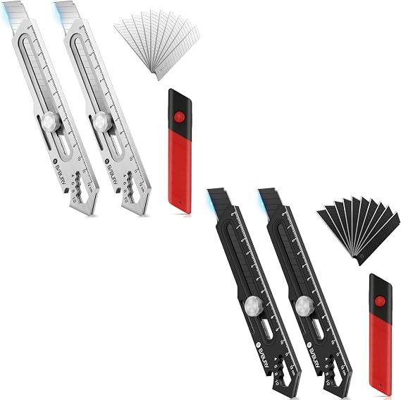 BIBURY 2 Pack Mutipurpose Utility Knife (Silver,Black)