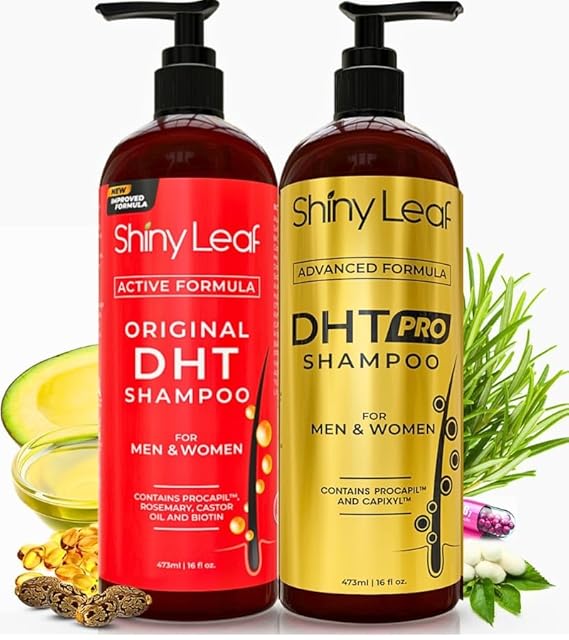 Shiny Leaf DHT Blocker Shampoo with Biotin, Original & Pro, 2 x 16 oz