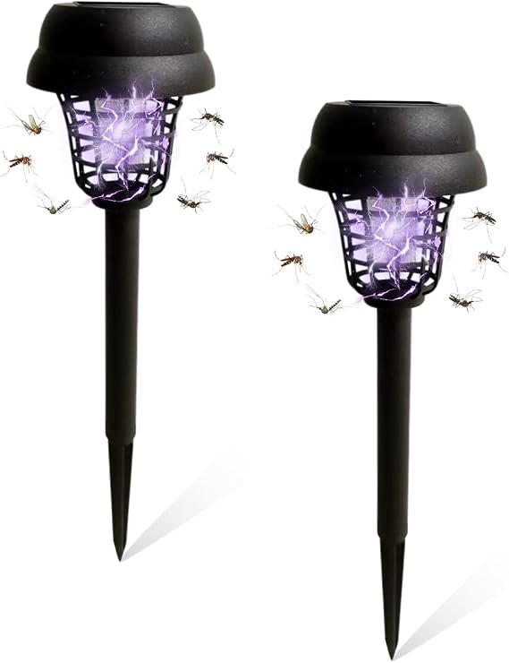 Solar Bug Zapper, Mosquitos Killer Lamp Lighting, Fly Zapper, Outdoor Solar Mosquito Zapper, Mosquito Repellent Lamp, 2 Lighting Color Modes, 10h Working, for Home Garden Yard, 9 * 35.5cm (2pcs)
