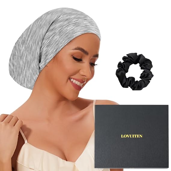Mulberry Silk Bonnet for Sleeping Women Men, Real Silk Lined Sleep Cap with Adjustable Strap, Hair Wrap Slouchy Beanie for Curly Hair