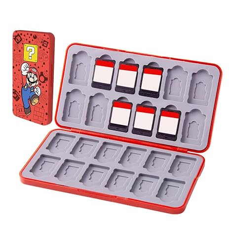 PERFECTSIGHT Switch Game Card Case for Nintendo Switch 2/ Lite / OLED, Game Holder Cartridge Case for Game Cards and 48 SD Cards, Kawaii Portable Compact Storage Box (Red M, 24 Slots)