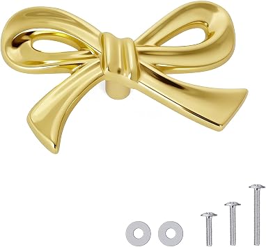 8 Pack Brushed Gold Bow Dresser Knobs, Small Decorative Cabinet Drawer Pull Handles for Girls Bedroom and Nursery Room Decor