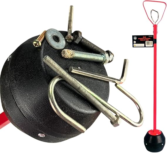 27" Long Handled Magnet with Quick Release | 25 lbs. Capacity | 3.5" Non-Marring Surface | Ergonomic Design for Easy Pickup of Metal Objects | Ideal for Workshop & Construction Site Cleanup