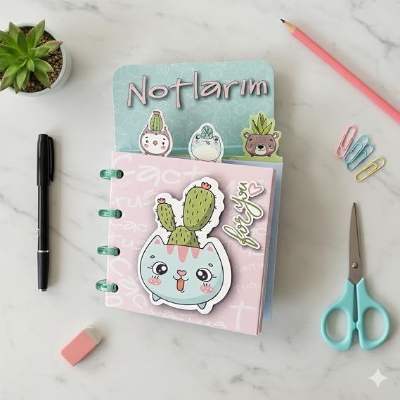 Notlarım Sevimli Hayvan Temalı Xoox Spiralli Mini Bloknot, Çıkarılabilir Renkli Sayfalar, Pastel Tonlarda Dekoratif Tasarım (Baykuş Kapaklı Model)