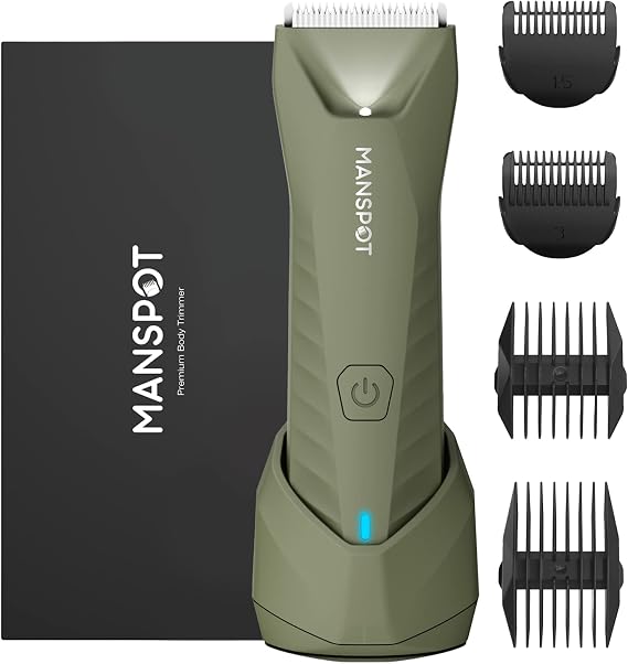 MANSPOT Manscape Trimmer for Men Ball/Pubic/Groin, Electric Shaver for Men | Body Hair Grooming Kit, Replaceable Ceramic Blade, Waterproof for Wet/Dry Use, Standing Recharge Dock, 90 Minutes Shaving