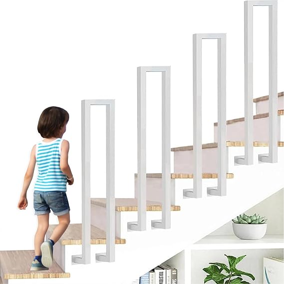 Stair Railing Indoor White U-Shaped Stair Railing Railing Stair Indoor Handrail Black Metal Railing U Shape for Loft Porch Outdoor (White Side Mounting 85 cm)