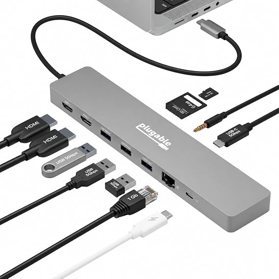 Plugable 11-in-1 USB-C Hub, 100W USB-C Pass-Through