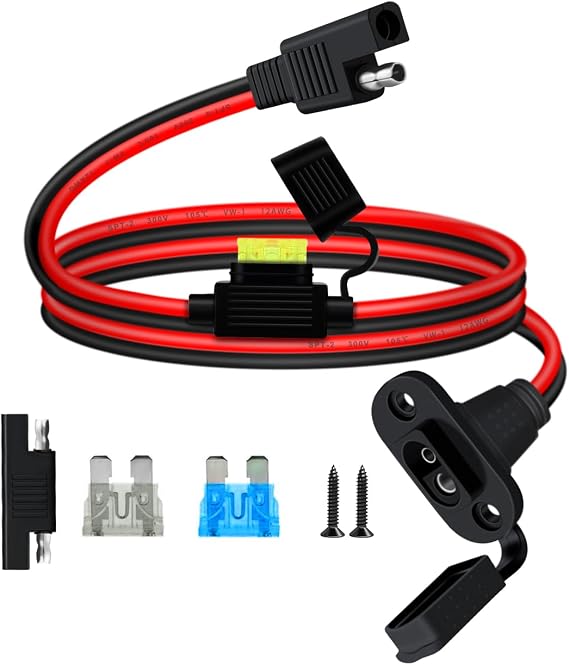 SAE Power Socket Sidewall Port 12V 24V 12AWG SAE Connector Power Socket Sidewall Port, for Solar Panel Trolling Motor Automotive RV (0.6 m/2 ft)