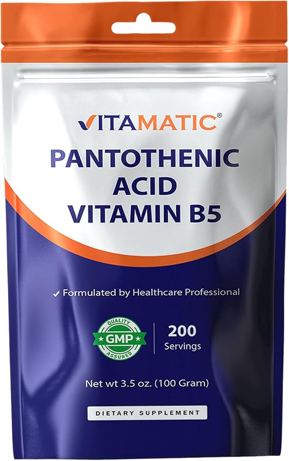 Vitamatic Pantothenic Acid Pure Powder 500 mg per Serving - 100 Grams - Also Called Vitamin B5-200 Servings