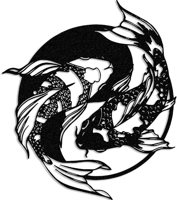 Wall Sculpture Koi Fish Design Yin Yang Metal Art Feng Shui Home Decor 11.8 Inch Round Metal Indoor Outdoor Wall Koi Wall Hanging for Living Room Bedroom Office Yoga Meditation Room Housewarming Gift
