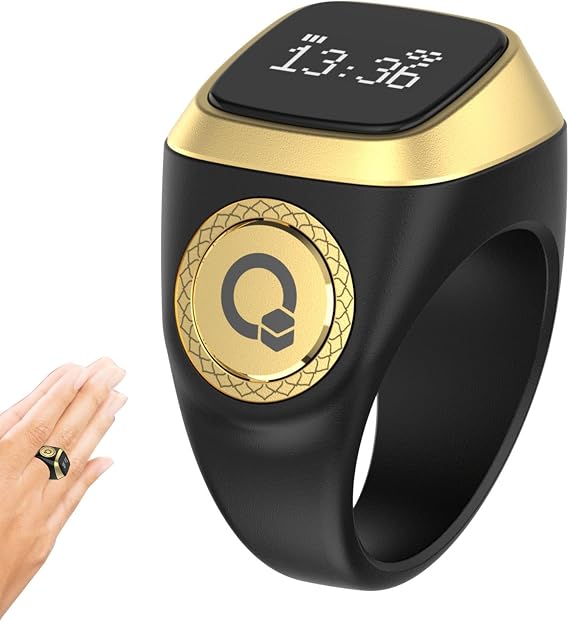 Digital Tasbeeh Counter | 20/22/18MM Smart Rings for Men | Tasbih Counter Prayer Smart Rings, Smart Tasbih Tally Counter for Muslims Zikr Digital Tasbeeh 5 Prayer Time, Black 22MM