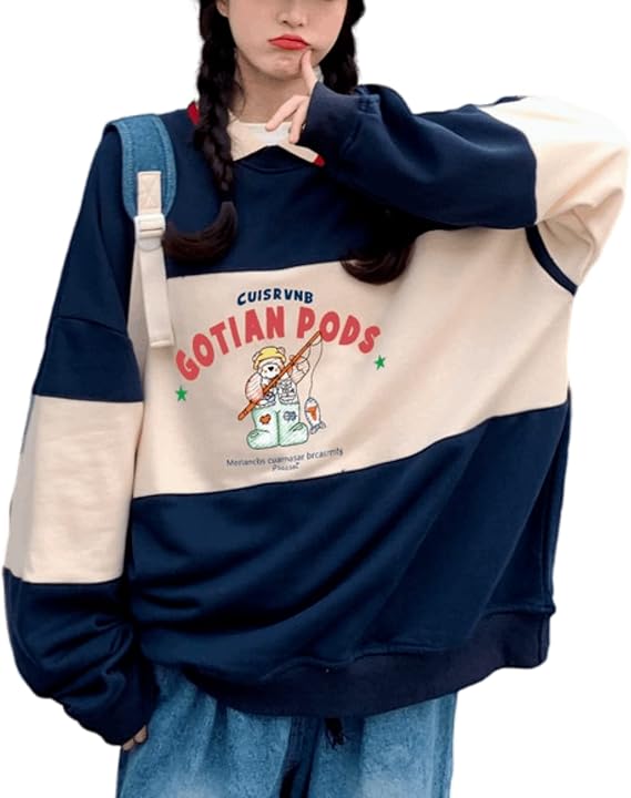 Women Bear Hoodie Kawaii Stripe Sweatshirt Light Academia Aesthetic Korea Alternative Alt Cute Shirt Collar Oversize Pullover