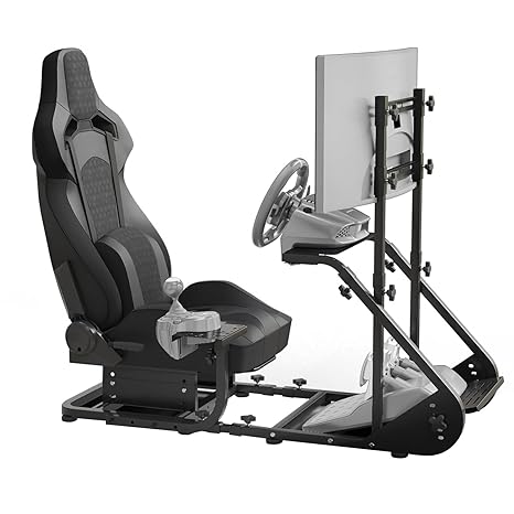 Racing Simulator Cockpit, Gaming Racing Wheel Cockpit Compatible with Fanatec, PXN, Thrustmaster, and Logitech Adjustable Driving Simulators, Not Include Handbrake, Pedals, and Monitor, Black