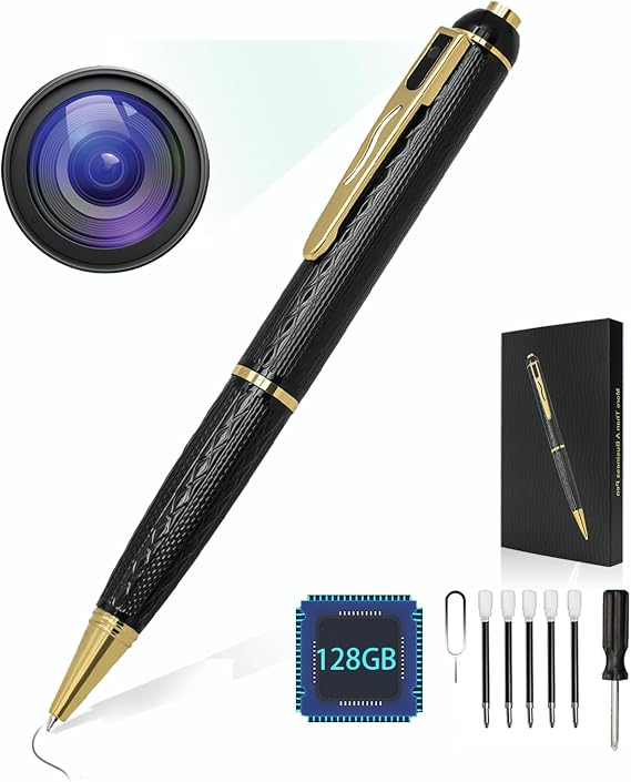 QETATIY 128G Security Camera Pen, 1080P Spy Camera with 300 Minutes Long Battery Life-Mini Pocket Cameras for Home, Office