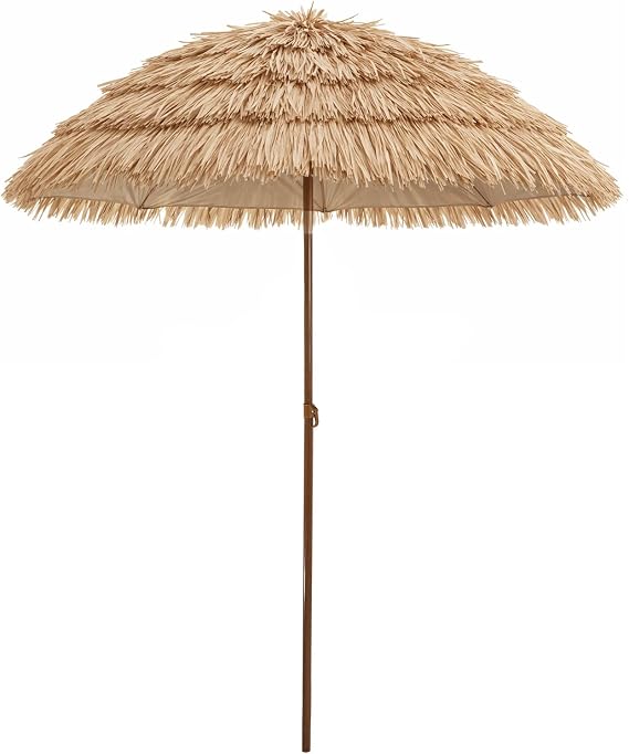 Tiki Thatched Patio Umbrella Tropical Garden Parasol with Tilt Function Straw Effect Outdoor Sun Shade for Patio Balcony Poolside Beach Decor