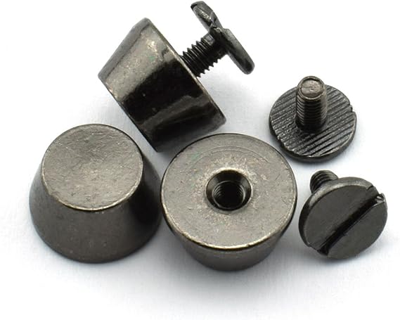 LQ Industrial 25-Pack 1/2" Purse Handbag Feet Nailhead Flat Stud Solid Brass Screw-Back Spike Metal Cone Studs Rivet Leather Craft DIY Black