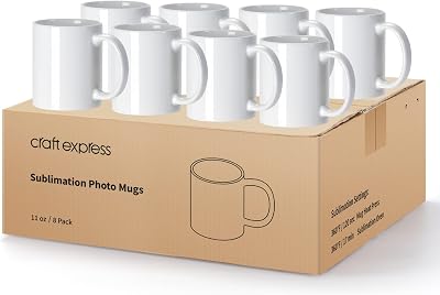 Craft Express 11 OZ Sublimation Ceramic Mugs - Blank Cups for Cricut Mug Press, Valentines Day Gifts - Set of 8