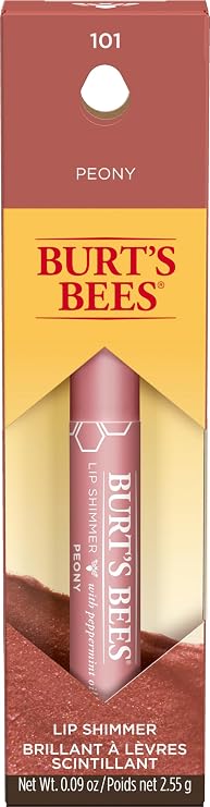 Burt's Bees Shimmer Lip Tint, Tinted Lip Balm Stick, Moisturizing for All Day Hydration with Natural Glowy Pigmented Finish & Buildable Color, Peony, 1 Tube, 0.09 oz.