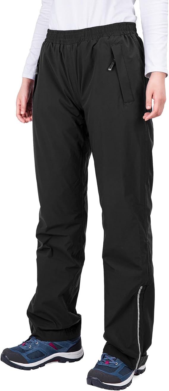 33,000ft Women's Rain Pants, Lightweight Waterproof Rain Over Pants | Windproof Hiking Pants with Mesh Lining for Outdoor, Fishing, Golf, Rainy Day, Zipper Pockets, Reflective Strip, Hook & Loop