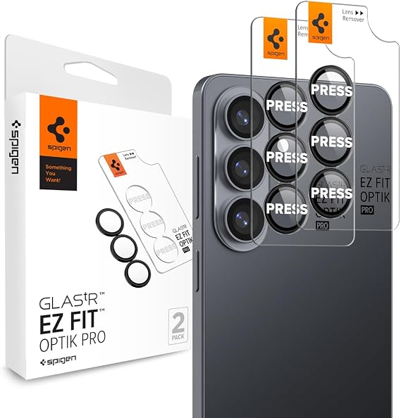 Spigen Camera Lens Protector for Galaxy S26 Plus - Black [2 Pack] | GlasTR EZ Fit Optik Pro, 9H+ Tempered glass, Scratch resistant, Original photo quality, Auto-align tray, Case-friendly