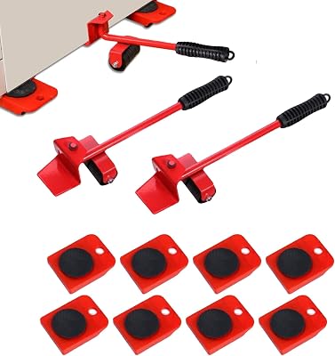 2PCS Furniture Lifter Tool,Heavy Duty Furniture Sliders Mover Tool with 8 Wheels,Strong Load Bearing Rustproof Furniture Mover Roller,Small Furniture Lifters for Heavy Furniture Red