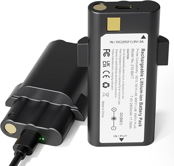 2 Pack Rechargeable Lithium Battery Pack | Compatible with Brady Portable M210, M210-LAB, BMP21-LAB and BMP21-PLUS Label Printer, USB Type-C Charging