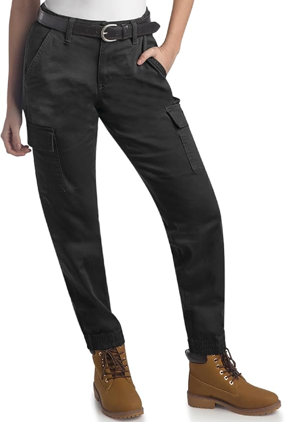 Dickies Womens High Rise Cotton Twill Cargo Joggers Elastic Ankle | Stretchy Back Waistband and Cuffed Hems, Clean Flat Front, Six Roomy Pockets Including Dual Thigh Storage