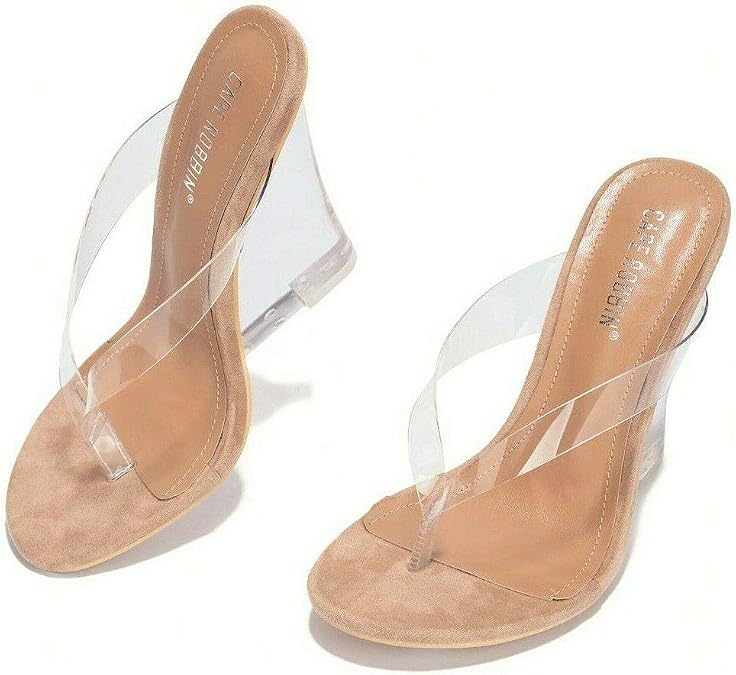 Cape Robbin Fresh Transparent Wedge Sandals Nude Open High Clear Platform Mules