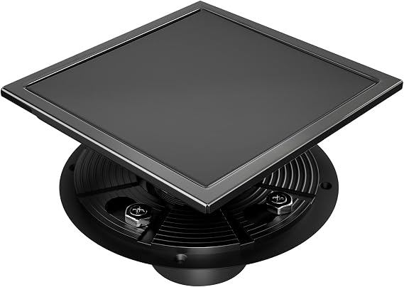 morefine Square Shower Floor Drain with Flange, Shower Drain 6 inch with 2 in 1 Tile-Insert Cover, SUS 304 Stainless Steel, Matte Black