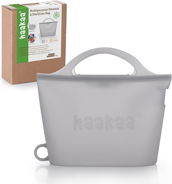 haakaa Silicone Microwave Steriliser Bag for Baby Bottles, Grey (1PC)