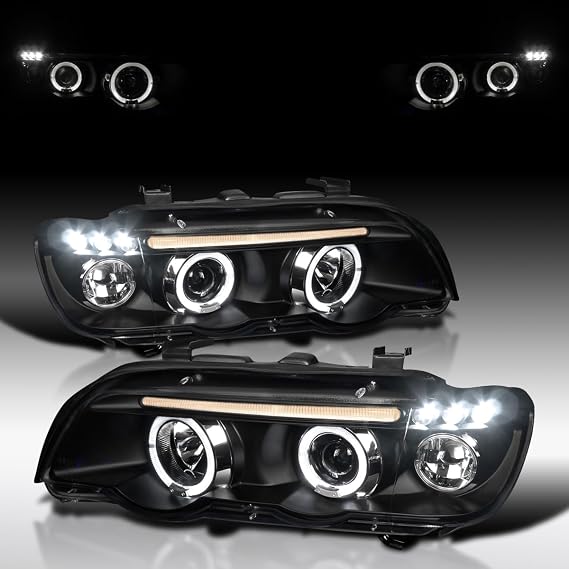 Autozensation LED Projector Headlights For 01-03 BMW E53 X5 Black | Dual Halo