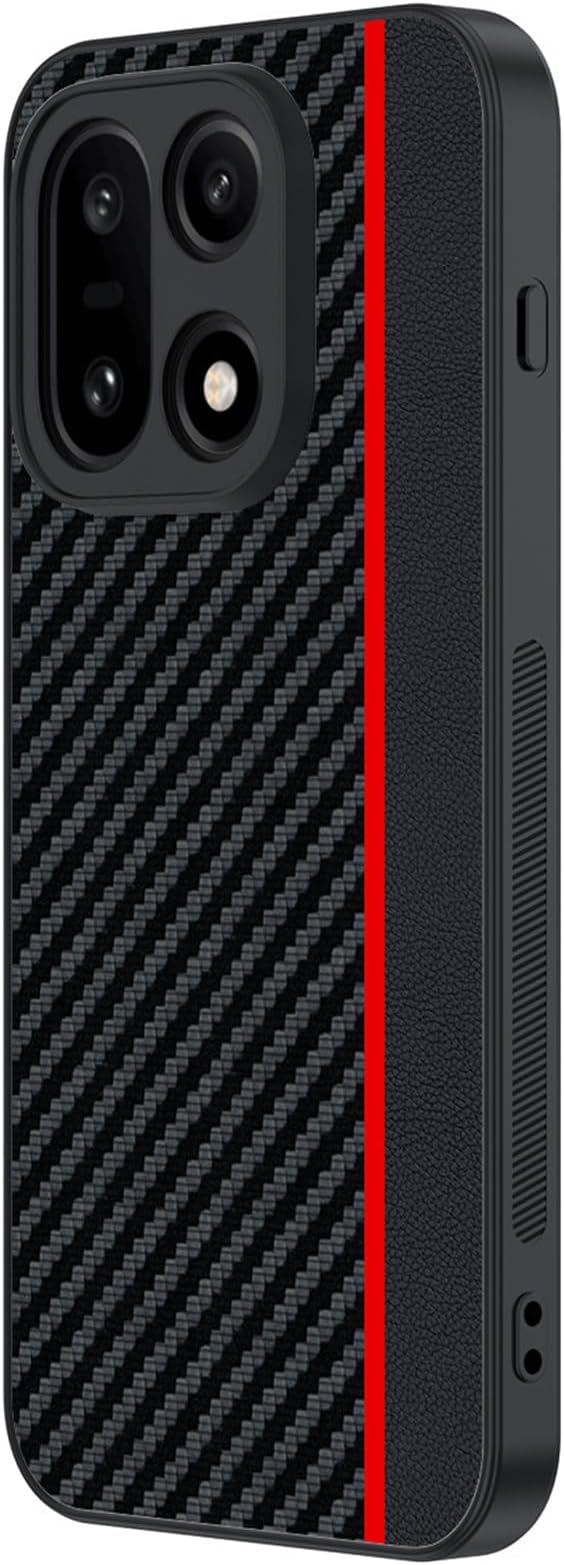 Slim Case for OnePlus 15, Business Style Carbon Fiber Texture Cover Shockproof Silicone Soft Edge Shell,Red,15
