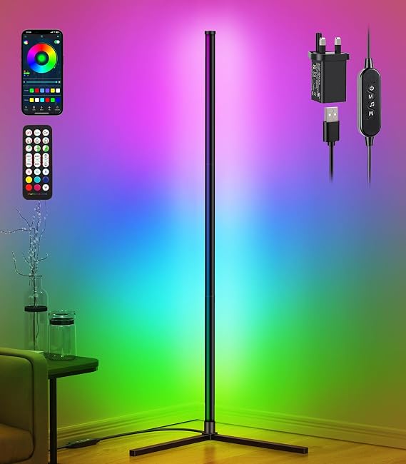 riyo Led Floor Lamp, RGB Corner Floor Lamp, Black [Energy Class F]