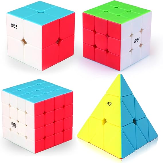 Roxenda Speed Cube Set, Speed Cube Bundle of 2x2 3x3 4x4 and Pyramid Cube Smoothly Stickerless Magic Cubes Collection for Kids Teens & Adults [4 Pack]
