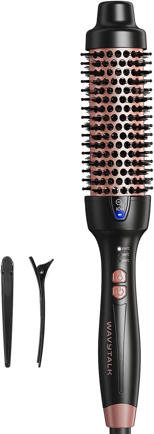 Wavytalk Thermal Brush 38mm Ionic Blowout Express Heated Hot Brush | Thermal Round Brush for Hair Styling, Heated Curling Iron Create Natural Curls, Dual Voltage and UK Plug, Rose Gold