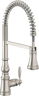 Moen Weymouth Spot Resist Stainless One Handle Pre-Rinse Spring Pulldown Kitchen Faucet, Traditional Farmhouse Kitchen Sink Faucet with Power Boost, S73104SRS