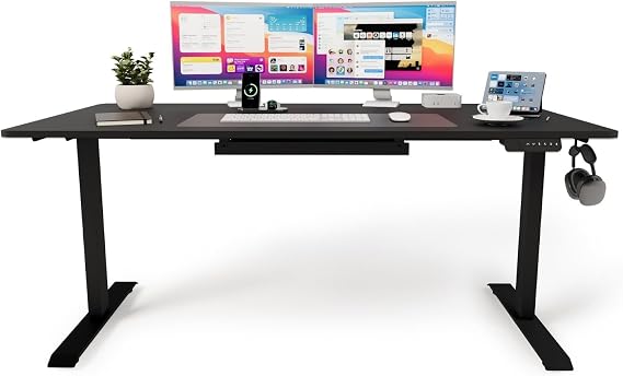Uprise Comfort Çift Motorlu Yükseklik Ayarlı Masa (72–121 cm) (Siyah Ayak/Siyah Tabla, 160x80 cm)