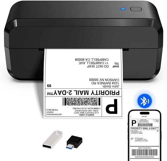 Bluetooth Thermal Label Printer for Shipping Packages, 4x6 Wireless Shipping Label Printer, Compatible with iOS, Android, Mac, Chrome OS, Windows, Amazon, Ebay, Etsy, FedEx, USPS, UPS