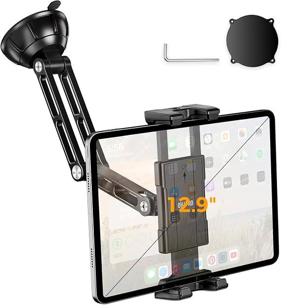 OHLPRO Tablet holder car front made of aluminium iPad car holder suction cup for windscreen and dashboard tablet holders for iPad Air Mini Pro Galaxy Tab iPhone and other 5 - 13 inch devices