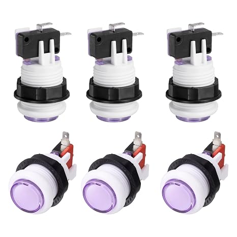 PATIKIL 6 Pcs Arcade Push Button with Micro Switch, 5A 12/24V American Style Push Button Control Switches for 28mm Arcade Hole Electronic Reset Interface Keyboard, Purple