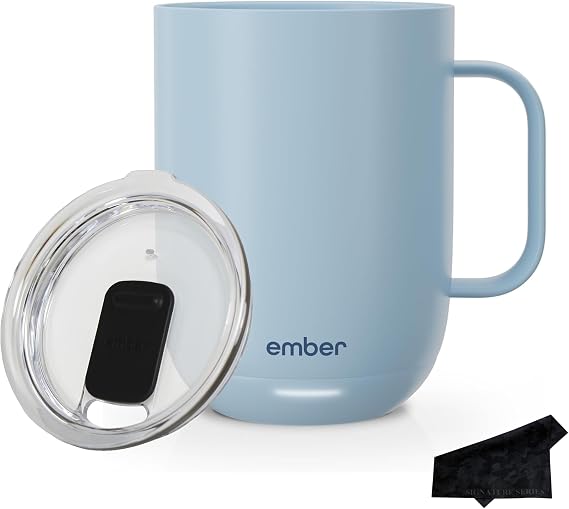 Ember Temperature Control Smart Mug 2, 14 oz Powder Blue | App Controlled Heated Coffee Cup | Double Battery Life With Ember Sliding Lid