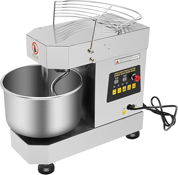 Commercial Food Mixer, 10L Capacity 100/200 RPM Dual Rotating Dough Kneading Machine with Stainless Steel Bowl, Security Shield Included, for Bread Pizza Making Cream Eggs Whipping