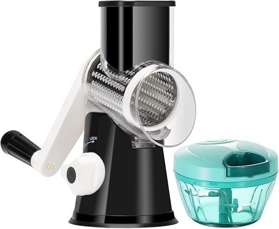 Ourokhome Rotary Cheese Grater Shredder and Hand Pull Vegetable Food Chopper for Veggie, Carrot, Garlic, Ginger, etc. to Make Salad, Hashbrown, etc.