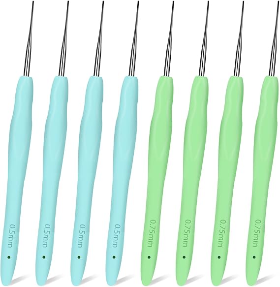 8 Pcs Crochet Hooks for Hair, 0.5mm 0.75mm Crochet Needle for Locs, Dreadlock Crochet Hook, Single Dreadlock Accessories for Braid Hair Weaving Locs Craft(Random Color)