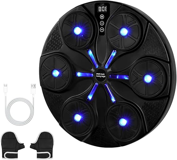 HOTUT Music Boxing Machine, Wall Mounted Smart Bluetooth Boxing Trainer with Boxing Gloves, Musical Boxing Machine Revolutionize Workout, 8 Speeds & Modes, Punching Machine for Kids Adults Family