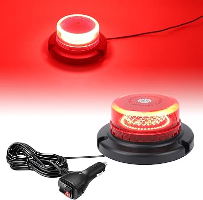 Red Beacon Strobe Lights,16 Flashing Modes,48pcs LED,Emergency Rooftop Hazard Warning Flashing Light with Magenetic Base for 12-24V Vehicles Trucks Snow Plows