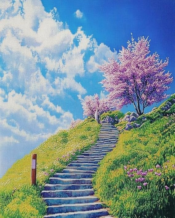 Cross Stitch Kit 11ct Count Print Canvas Stitches Needlework Embroidery DIY Handmade Needlework Home Decoration Gift for Women,40x50cm,Flowering Trees On The Hillside