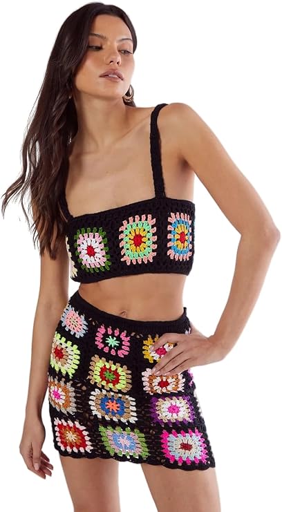 Nasty Gal Floral Hand Crochet Knitted Crop Top